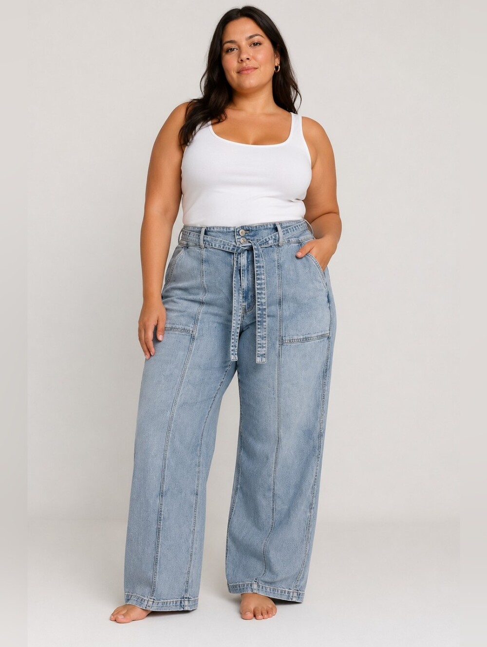 HUDSON Los Angeles Wide Leg Tie Waist Jeans Women's Size 18 Light Wash High Rise